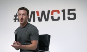 Facebook Chief Executive Mark Zuckerberg attends a keynote presentation event at the Mobile World Congress in Barcelona